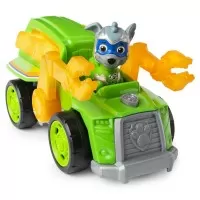 Set figurina Rocky si masina cu lumini si sunete Patrula Catelusilor 