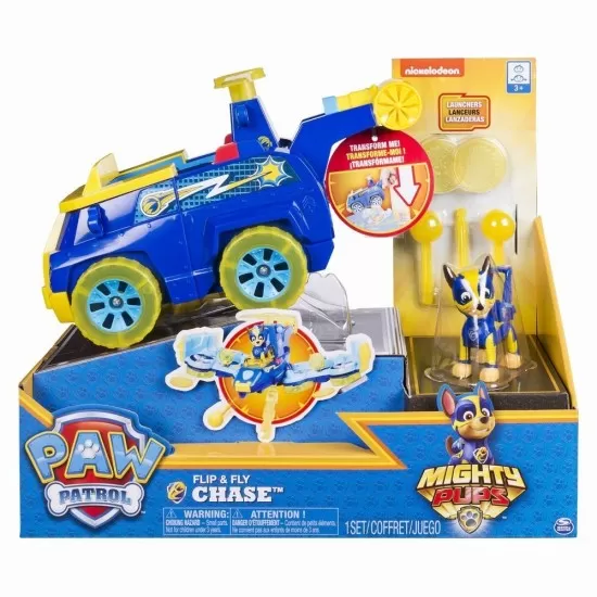 Vehicul Flip and Fly cu figurina Chase Patrula Catelusilor Vehicul Flip and Fly cu figurina Chase Patrula Catelusilor