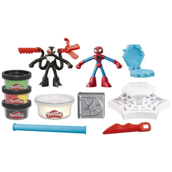 Set creativ Play-Doh cu 2 figurine Spiderman cu lansator si sulita