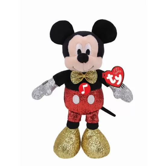 Jucarie plus Ty 20 cm Beanie Babies Disney Mickey cu sclipici si sunete Jucarie plus Ty 20 cm Beanie Babies Disney Mickey cu sclipici si sunete