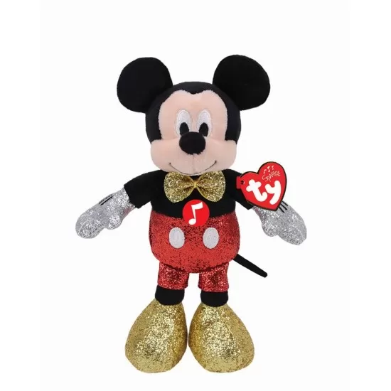 Jucarie plus Ty 25 cm Beanie Babies Disney Mickey cu sclipici si sunete Jucarie plus Ty 25 cm Beanie Babies Disney Mickey cu sclipici si sunete