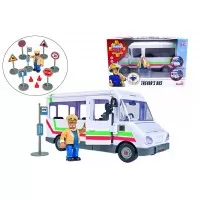 Autobuz Pompierul Sam cu figurina Trevor Simba si indicatoare rutiere