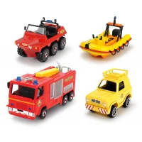 Set 4 vehicule din metal cu barca Pompierul Sam scara 1:64