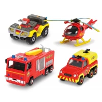 Set 4 vehicule din metal cu elicopter Pompierul Sam scara 1:64