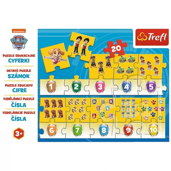 Puzzle educational 20 piese numere Patrula Catelusilor