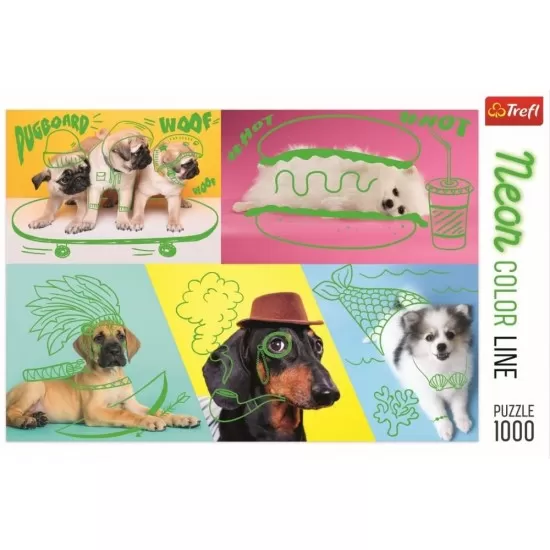 Puzzle Trefl 1000 piese - Catelusi in culori neon