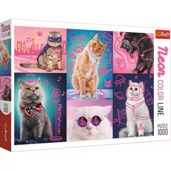 Puzzle Trefl 1000 piese - Super pisici neon Puzzle Trefl 1000 piese - Super pisici neon