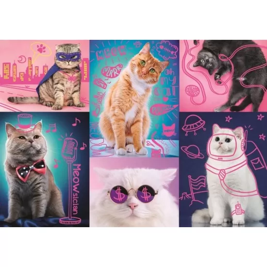 Puzzle Trefl 1000 piese - Super pisici neon Puzzle Trefl 1000 piese - Super pisici neon