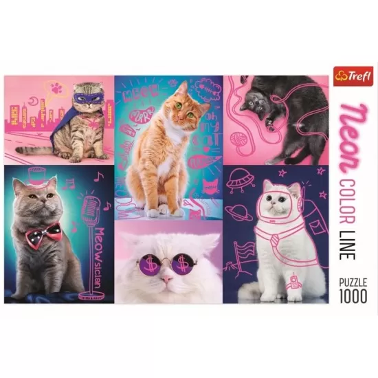 Puzzle Trefl 1000 piese - Super pisici neon Puzzle Trefl 1000 piese - Super pisici neon