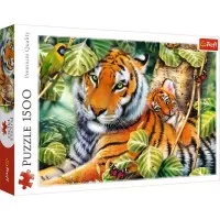 Puzzle Trefl 1500 piese - Tigri bengalezi in padurea tropicala