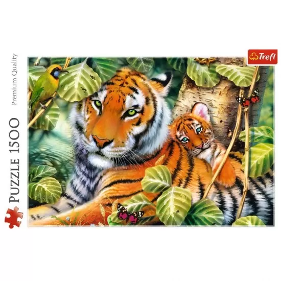 Puzzle Trefl 1500 piese - Tigri bengalezi in padurea tropicala Puzzle Trefl 1500 piese - Tigri bengalezi in padurea tropicala