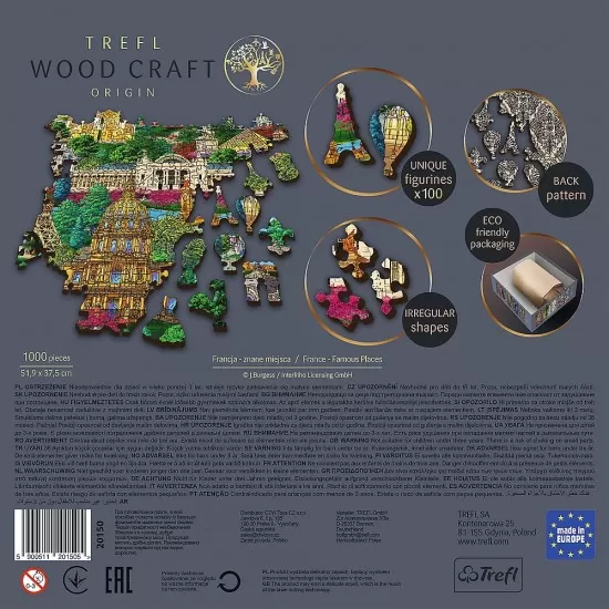 Puzzle din lemn 1000 piese Trefl - Obictivele turistice faimoase din Franta