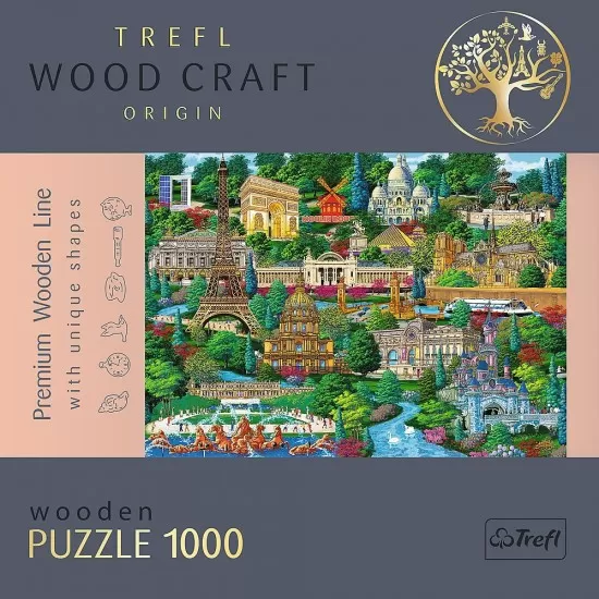 Puzzle din lemn 1000 piese Trefl - Obictivele turistice faimoase din Franta
