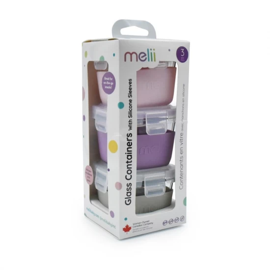 Set 3 recipiente sticla 160 ml cu husa antiderapanta silicon Melii roz mov gri Set 3 recipiente sticla 160 ml cu husa antiderapanta silicon Melii roz mov gri