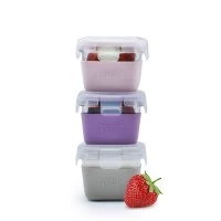 Set 3 recipiente sticla 160 ml cu husa antiderapanta silicon Melii roz mov gri