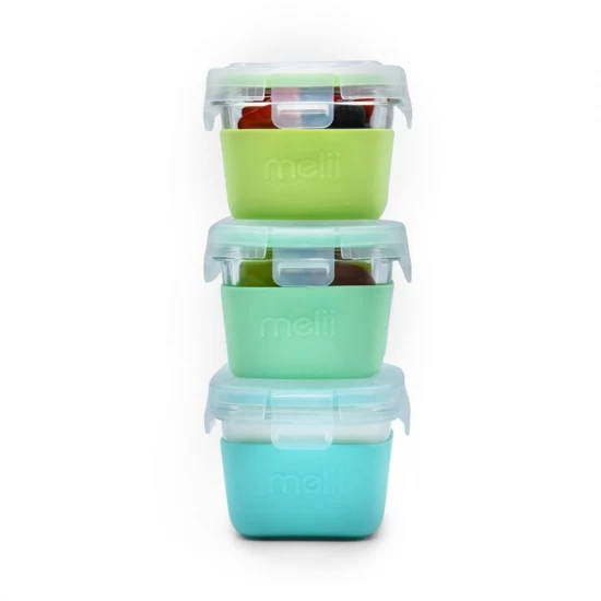 Set 3 recipiente sticla 160 ml cu husa antiderapanta silicon Melii blue mint lime Set 3 recipiente sticla 160 ml cu husa antiderapanta silicon Melii blue mint lime