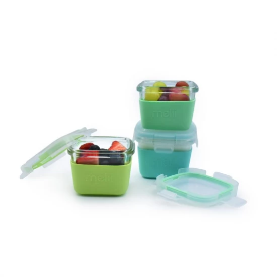 Set 3 recipiente sticla 160 ml cu husa antiderapanta silicon Melii blue mint lime Set 3 recipiente sticla 160 ml cu husa antiderapanta silicon Melii blue mint lime