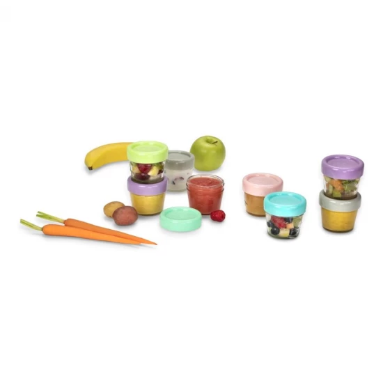 Set 6 recipiente sticla pentru hrana bebe Melii 118 ml Set 6 recipiente sticla pentru hrana bebe Melii 118 ml