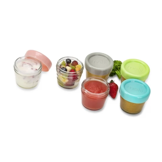 Set 6 recipiente sticla pentru hrana bebe Melii 118 ml Set 6 recipiente sticla pentru hrana bebe Melii 118 ml