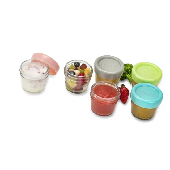 Set 6 recipiente sticla pentru hrana bebe Melii 118 ml Set 6 recipiente sticla pentru hrana bebe Melii 118 ml