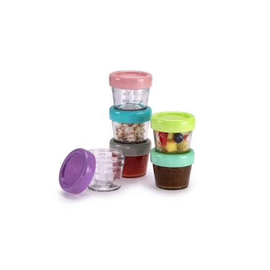 Set 6 recipiente sticla pentru hrana bebe Melii 118 ml Set 6 recipiente sticla pentru hrana bebe Melii 118 ml