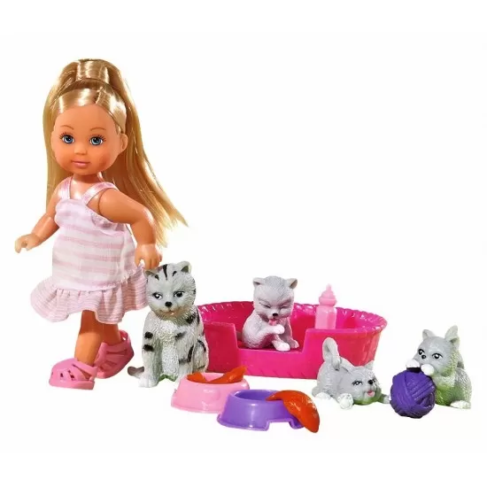 Set papusa Evi cu patru pisicute Set papusa Evi cu patru pisicute