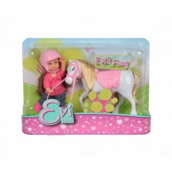 Set papusica Evi cu calut alb Set papusica Evi cu calut alb