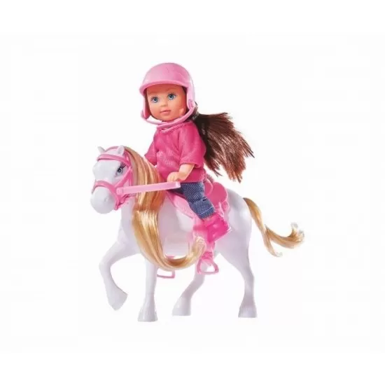 Set papusica Evi cu calut alb Set papusica Evi cu calut alb