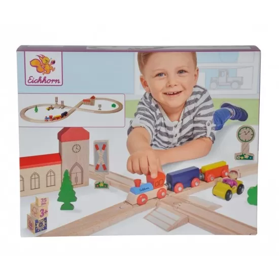 Set trenulet din lemn cu 35 piese Eichhorn Set trenulet din lemn cu 35 piese Eichhorn
