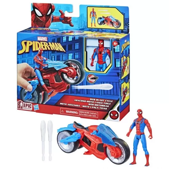 Set figurina si vehicul Spiderman Web Blast Cycle
