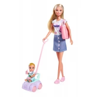 Papusa Steffi cu bebelus, masinuta premergator si accesorii