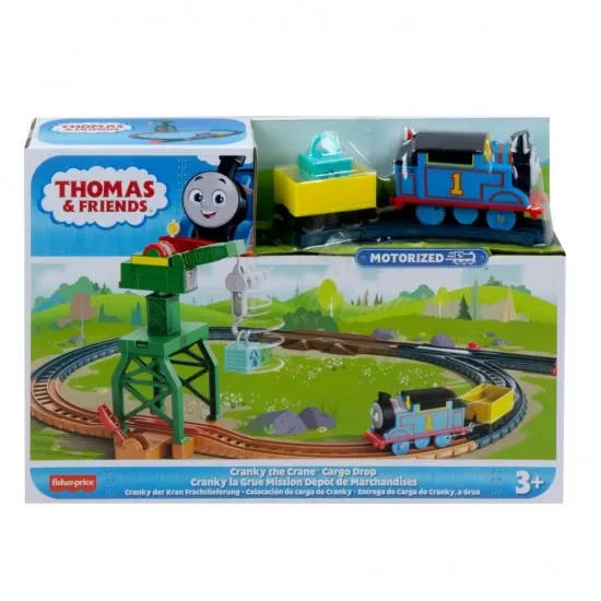 Set de joaca Thomas cu locomotiva Cranky motorizata si accesorii Set de joaca Thomas cu locomotiva Cranky motorizata si accesorii