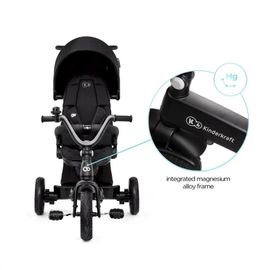 Tricicleta pentru copii Kinderkraft Easytwist Black cu scaun reversibil si copertina protectie UV