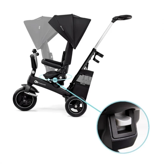 Tricicleta pentru copii Kinderkraft Easytwist Black cu scaun reversibil si copertina protectie UV