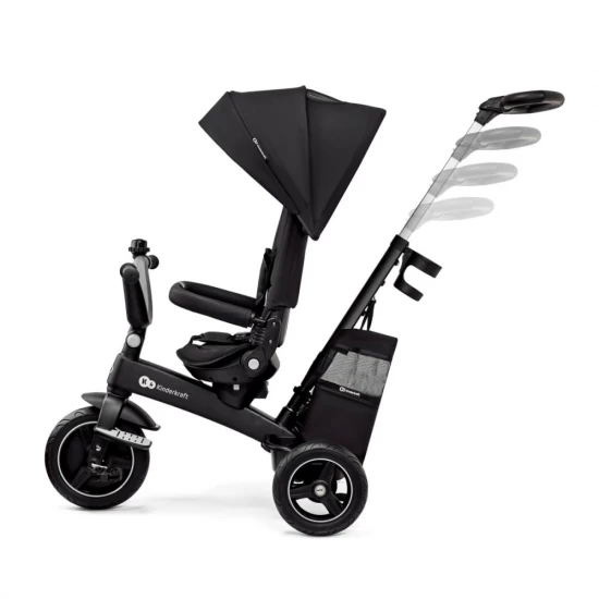 Tricicleta pentru copii Kinderkraft Easytwist Black cu scaun reversibil si copertina protectie UV