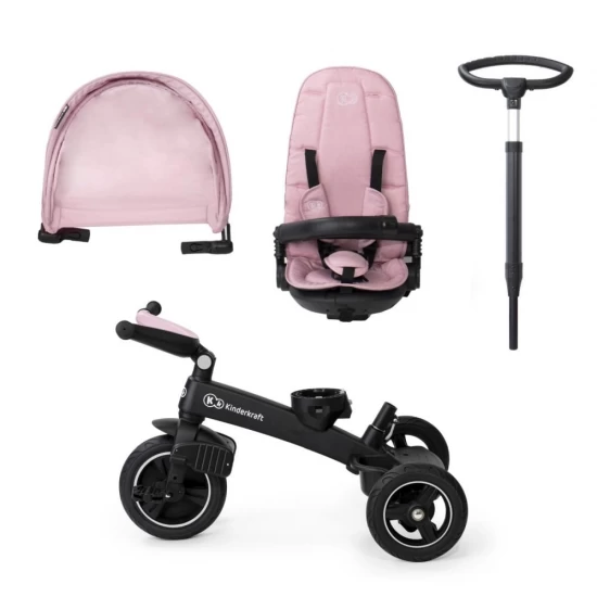 Tricicleta pentru copii Kinderkraft Easytwist Mauvelous Pink cu scaun reversibil si copertina protectie UV