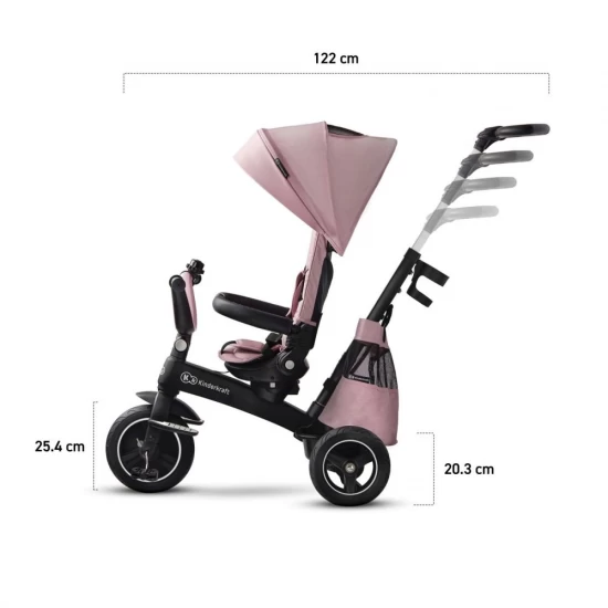 Tricicleta pentru copii Kinderkraft Easytwist Mauvelous Pink cu scaun reversibil si copertina protectie UV