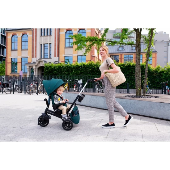 Tricicleta pentru copii Kinderkraft Easytwist Midnight Green cu scaun reversibil si copertina protectie UV