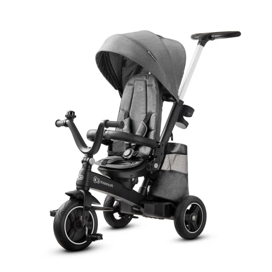 Tricicleta pentru copii Kinderkraft Easytwist Platinum Grey cu scaun reversibil si copertina protectie UV