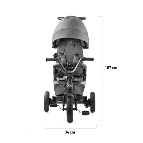 Tricicleta pentru copii Kinderkraft Easytwist Platinum Grey cu scaun reversibil si copertina protectie UV
