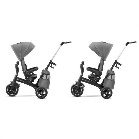Tricicleta pentru copii Kinderkraft Easytwist Platinum Grey cu scaun reversibil si copertina protectie UV