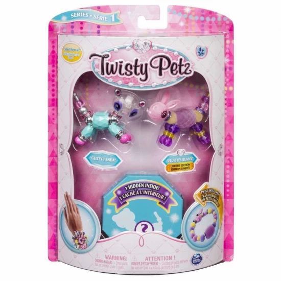 Set 3 bratari animalute panda, iepuras, pisica Twisty Petz