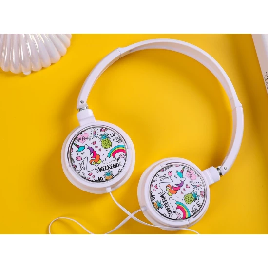 Casti stereo cu microfon pentru copii, design cu unicorn Casti stereo cu microfon pentru copii, design cu unicorn