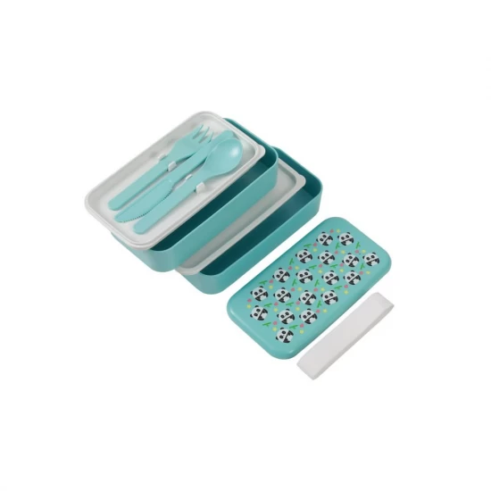 Cutie dubla pentru alimente, cu set de tacamuri, cu design Pandastic Cutie dubla pentru alimente, cu set de tacamuri, cu design Pandastic