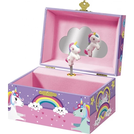 Cutie muzicala pentru bijuterii cu figurina unicorn si oglinda Cutie muzicala pentru bijuterii cu figurina unicorn si oglinda