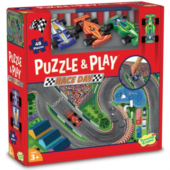 Joc 2 in 1 Puzzle and Play, Masini de curse, Peaceable Kingdom Joc 2 in 1 Puzzle and Play, Masini de curse, Peaceable Kingdom