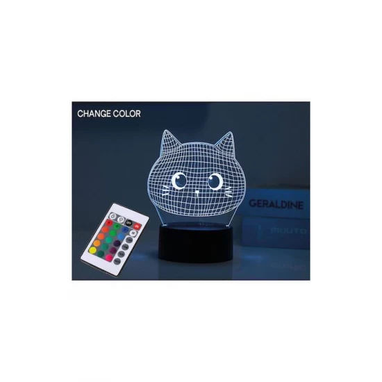 Lampa 3D pisica, iluminare cu LED si telecomanda, cu 16 culori, iTotal Lampa 3D pisica, iluminare cu LED si telecomanda, cu 16 culori, iTotal