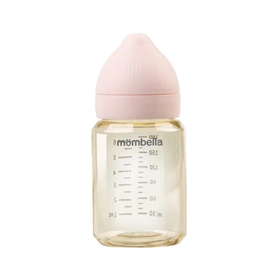 Biberon Anti-colici Mombella Classic PPSU, 180 ml, cu Tetină Silicon S - Flux Lent (0-3 Luni) - Old Rose