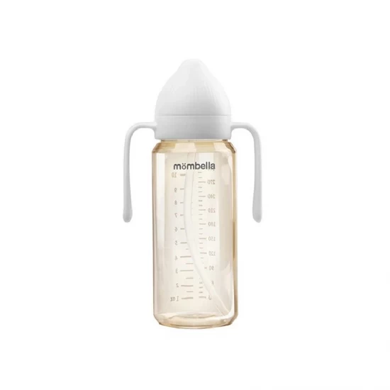 Biberon Anti-colici Mombella Classic PPSU, 300 ml, cu Tetină Silicon L - Flux Rapid  (6-9 Luni) - Ivory