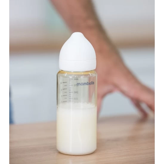 Biberon Anti-colici Mombella Classic PPSU, 300 ml, cu Tetină Silicon L - Flux Rapid  (6-9 Luni) - Ivory